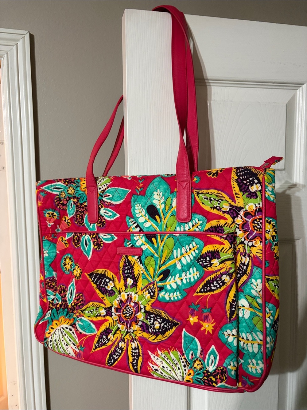 Vera Bradley Red Floral Quilted Tote with Teal Accents